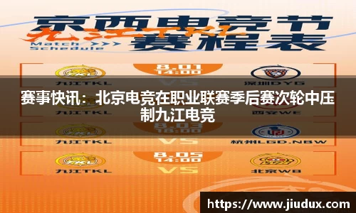 赛事快讯：北京电竞在职业联赛季后赛次轮中压制九江电竞