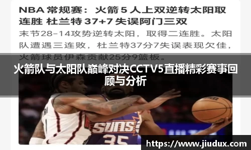 火箭队与太阳队巅峰对决CCTV5直播精彩赛事回顾与分析